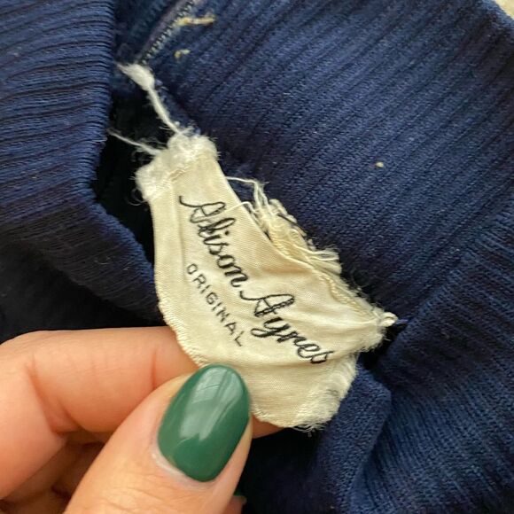 Vintage VTG Navy Blue Short Sleeve Turtleneck Dress Size Medium 60s Mod - Picture 8 of 11